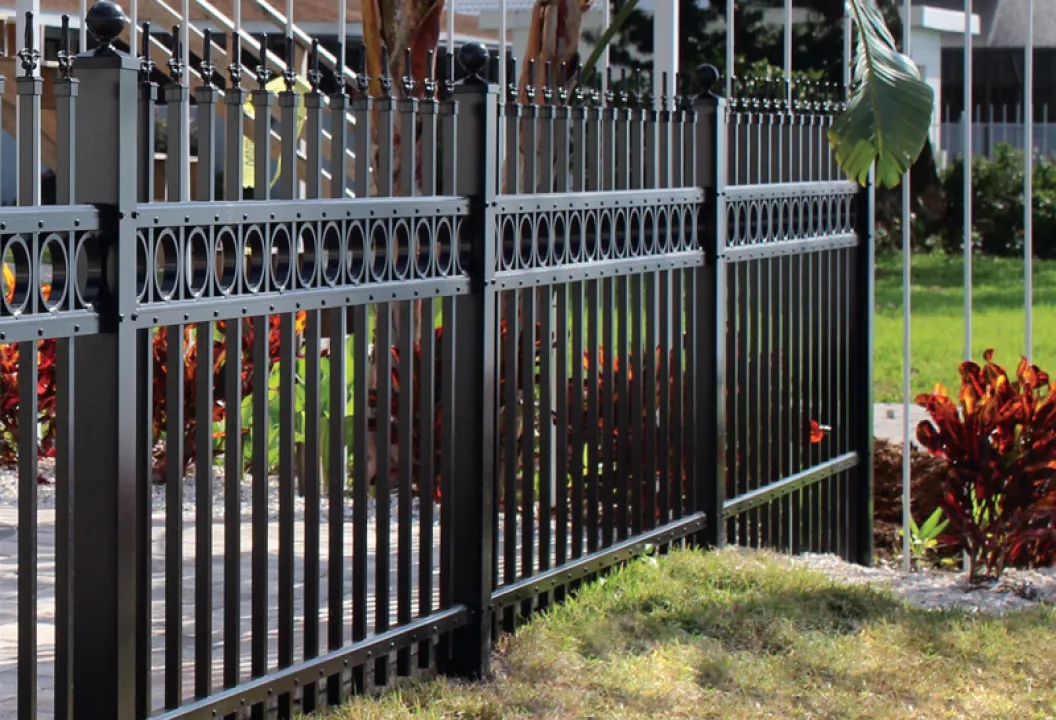 black metal picket fence