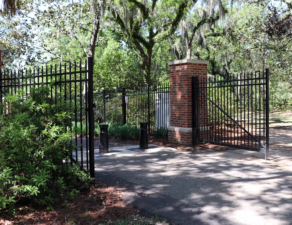 black aluminum picket swing gate