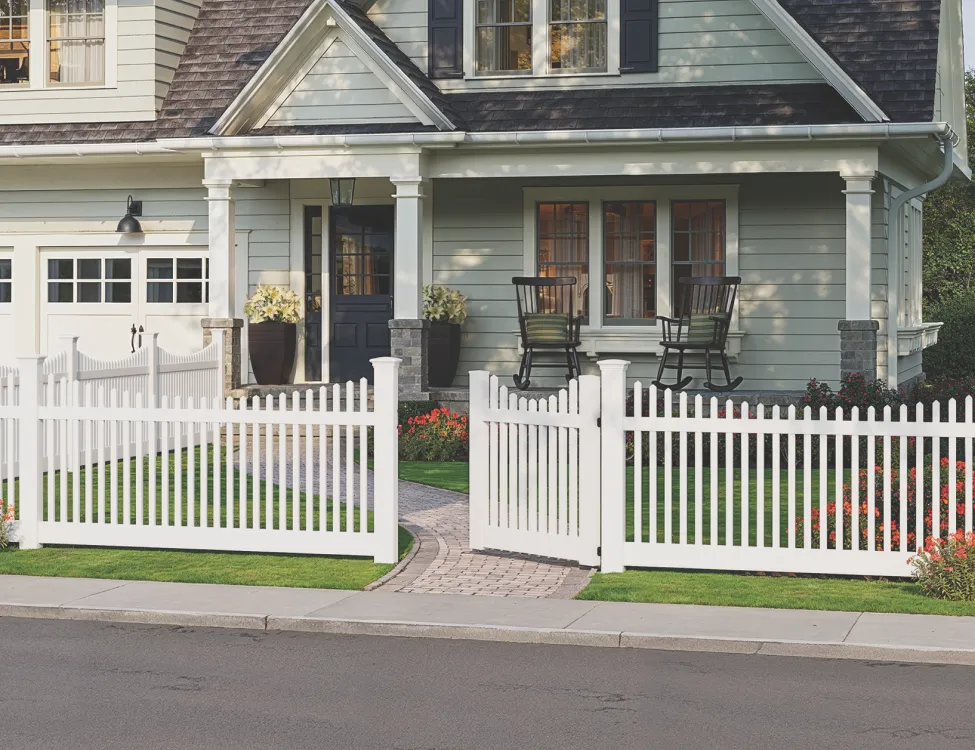 white vinyl fence with walking gate