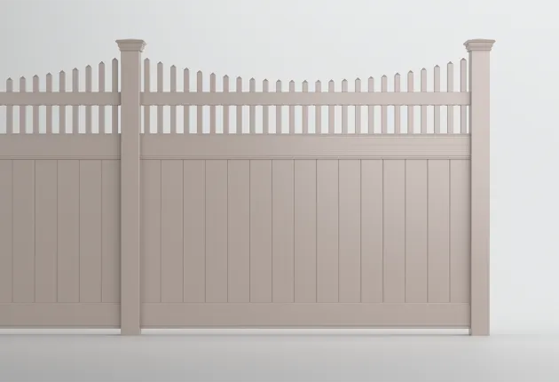 vertical vinyl semi-privacy fence with scalloped top